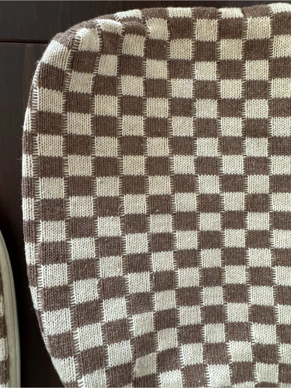 Checkerboard Knit Zip Pouches - Brown & Cream Set